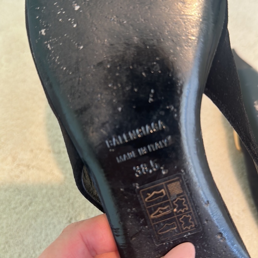 Balenciaga Black Velvet BB Knife Slingback Flats Shoes Pointy Toe Size 8.5 - Picture 10 of 11